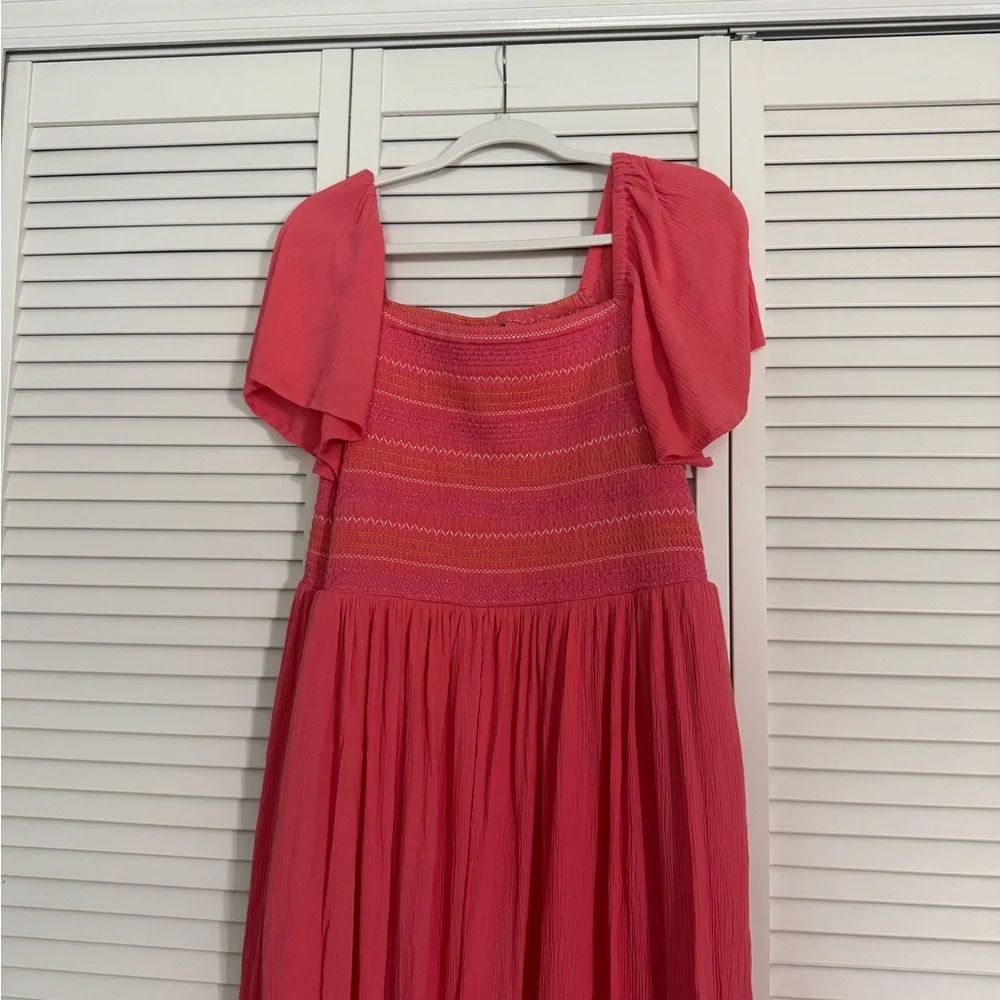 Lane Bryant Pink Smocked Tiered Maxi Dress Sz 14/16 - Picture 3 of 4